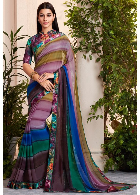 Digital Printed Georgette Saree in Multicolor