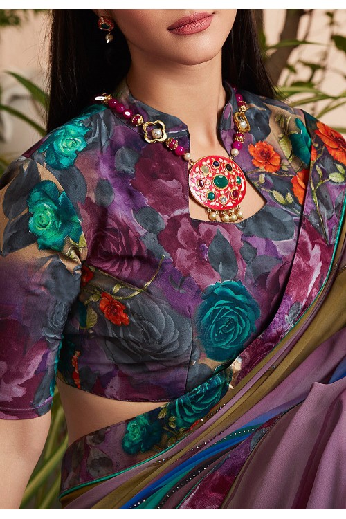 Digital Printed Georgette Saree in Multicolor