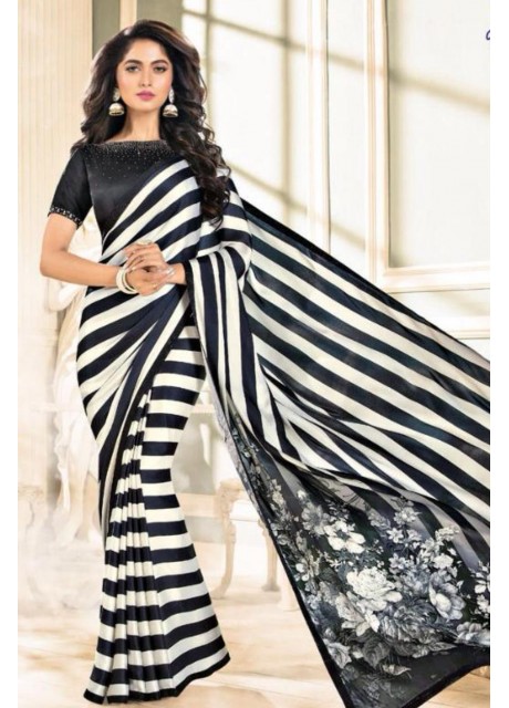  BLACK STRIPED CREPE SILK SAREE…