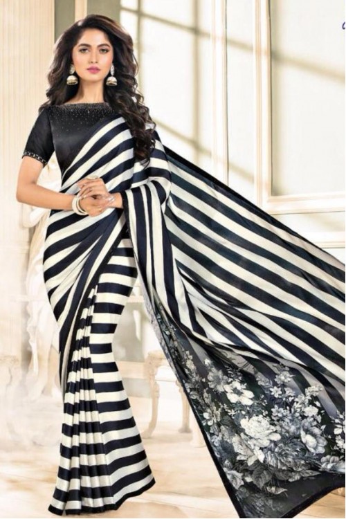  BLACK STRIPED CREPE SILK SAREE…