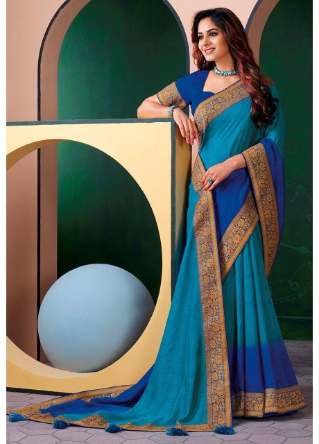 Printed Art Silk Saree in Blue