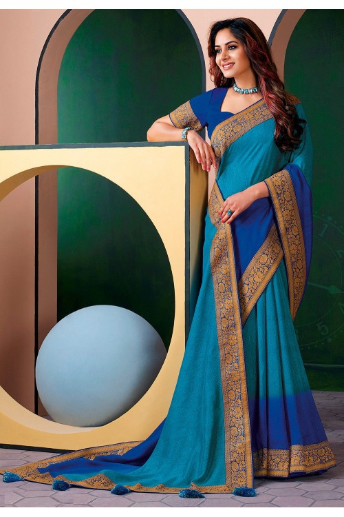 Printed Art Silk Saree in Blue