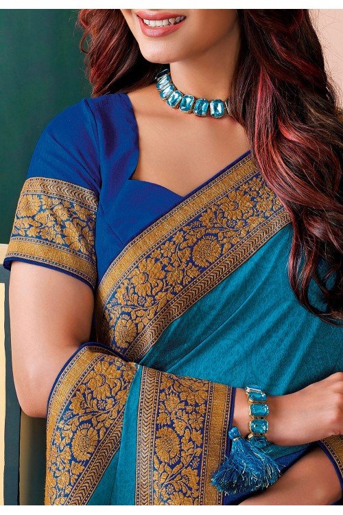Printed Art Silk Saree in Blue