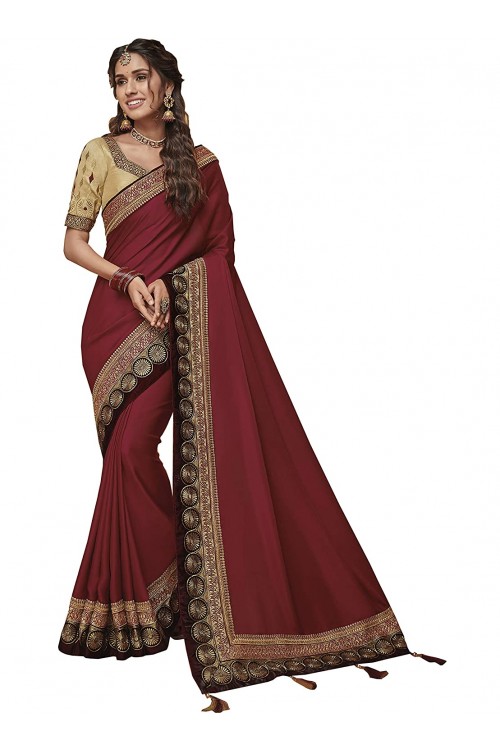  Women's Zari Resham Embroidered Silk Saree with Rich Blouse