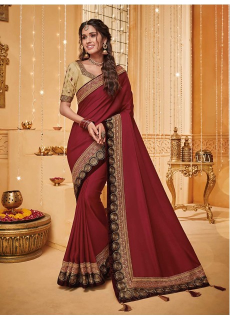  Women's Zari Resham Embroidered Silk Saree with Rich Blouse