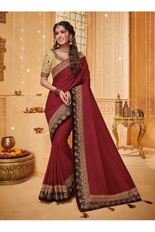  Women's Zari Resham Embroidered Silk Saree with Rich Blouse
