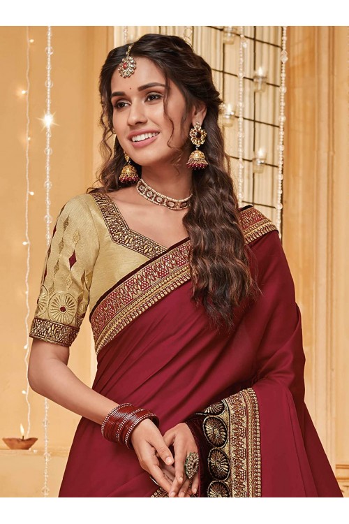  Women's Zari Resham Embroidered Silk Saree with Rich Blouse