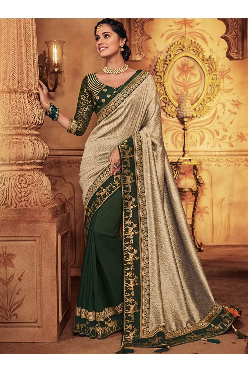 Women's Zari Resham Embroidered Silk Saree with Rich Design Blouse