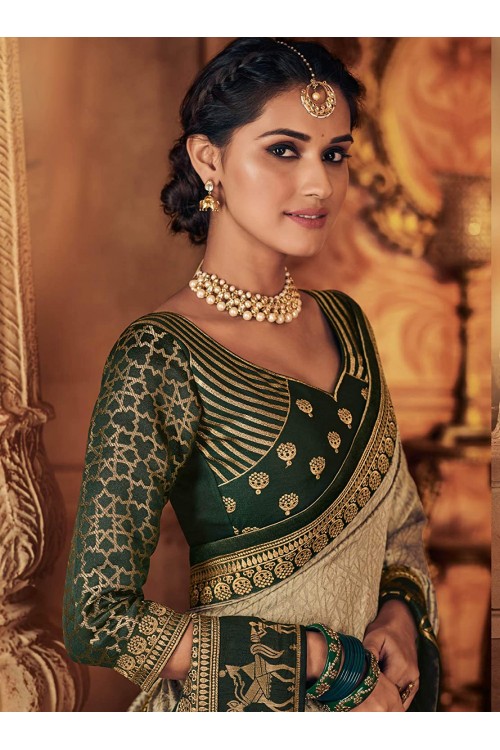 Women's Zari Resham Embroidered Silk Saree with Rich Design Blouse